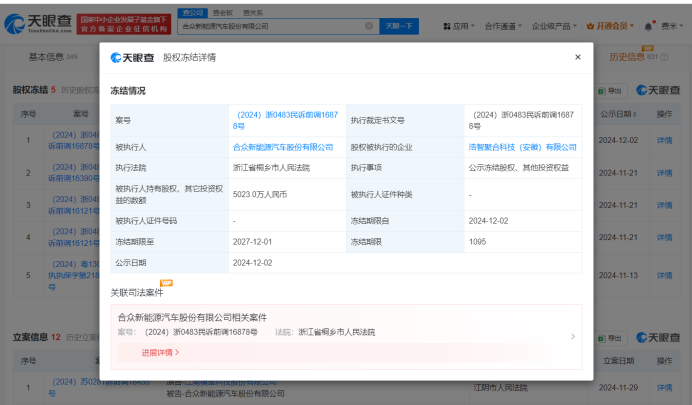 哪吒汽车股权冻结系误会，法院已解除